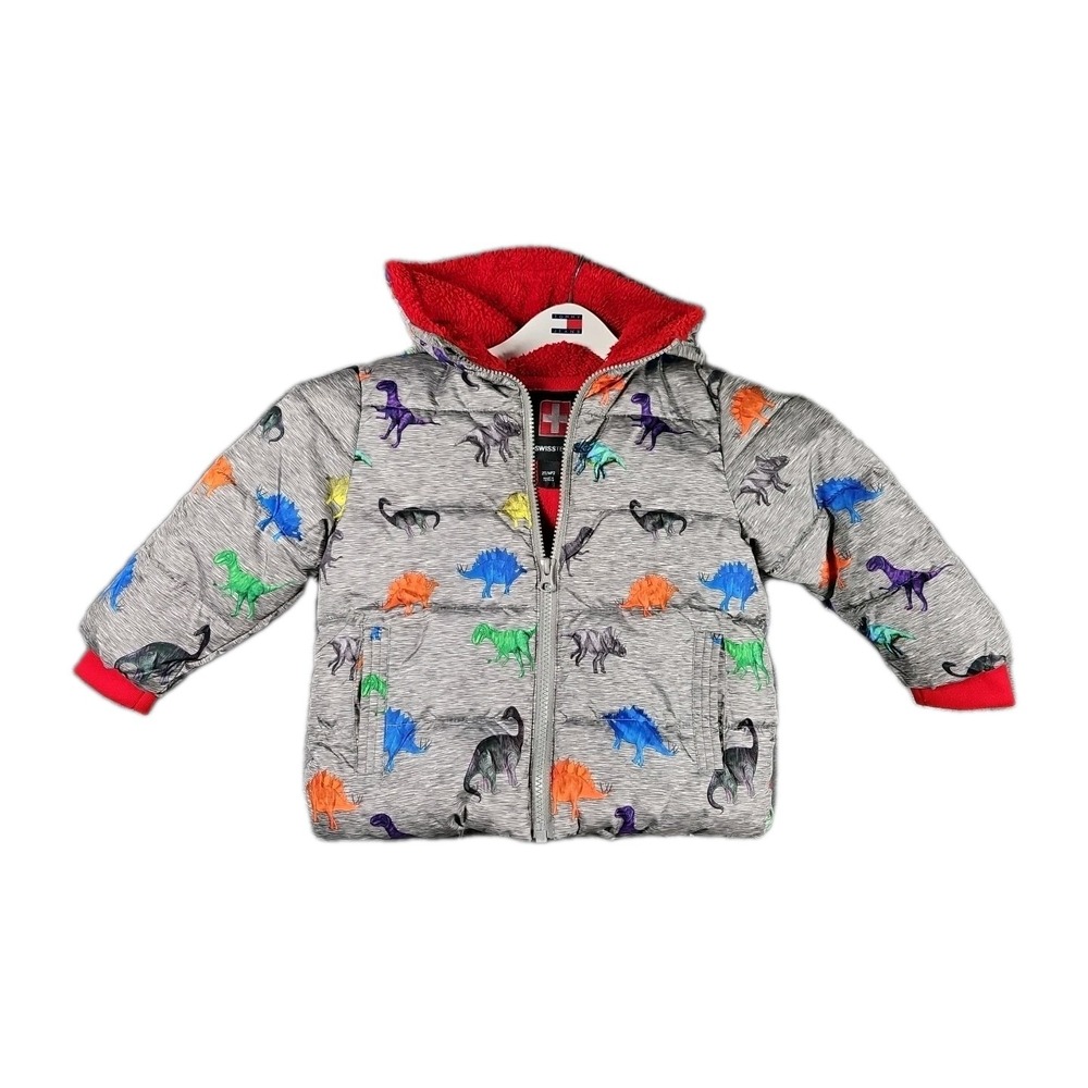 Swiss Tech Jacket Hooded Dinosaur Puffer Winter Coat‎ Boys 2T Red Lined